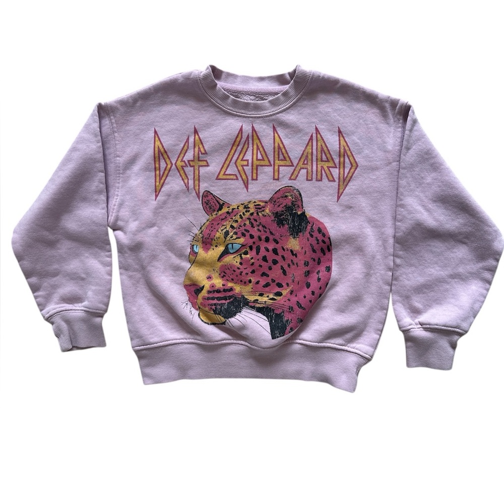 Def Leppard Goodie Two Sleeves Girls XS (7) Pink Leopard Graphic Sweatshirt